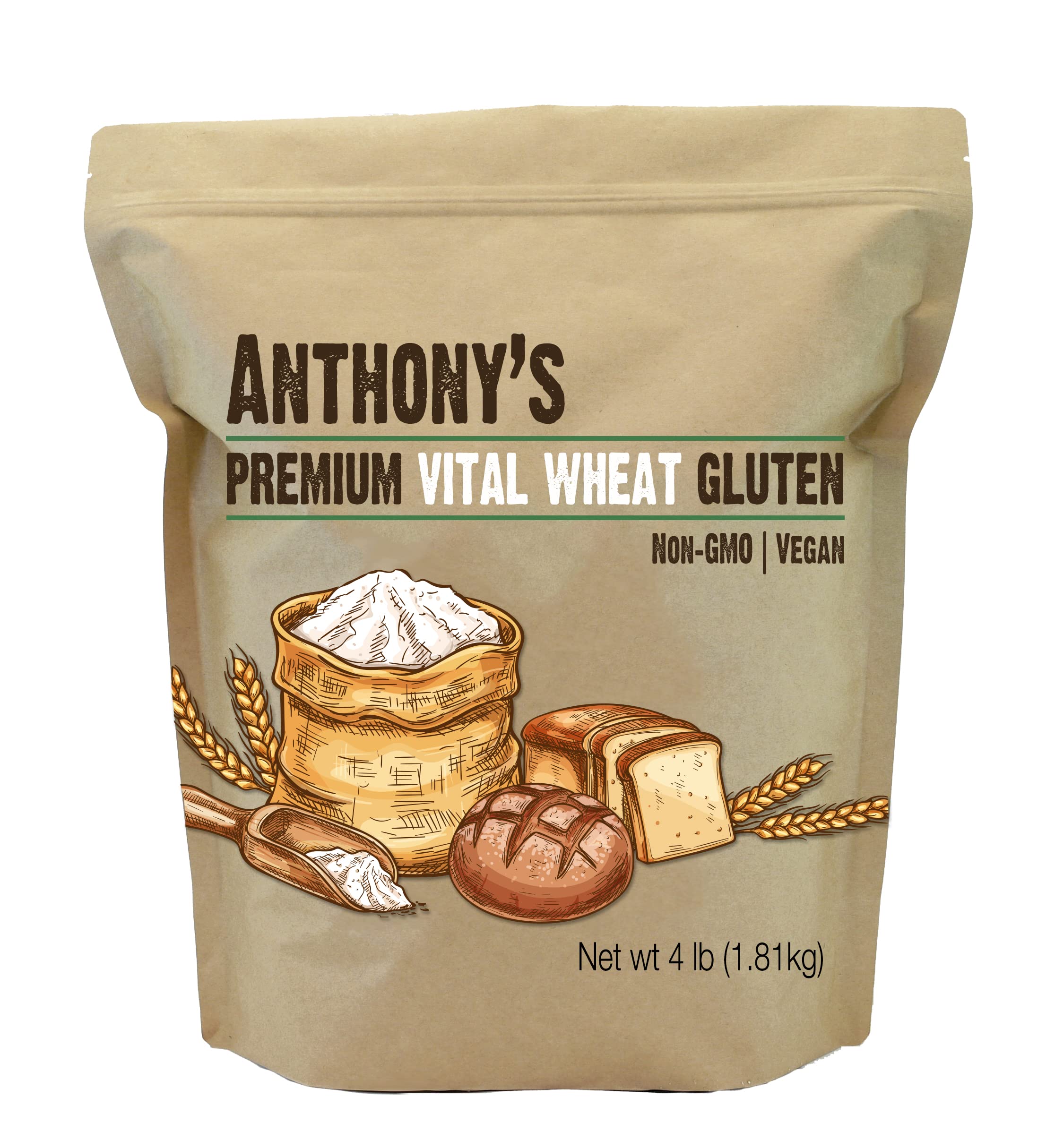 Book Cover Anthony's Vital Wheat Gluten, 4 lb, Vegan, Non GMO, Keto Friendly, Low Carb 4 Pound (Pack of 1)
