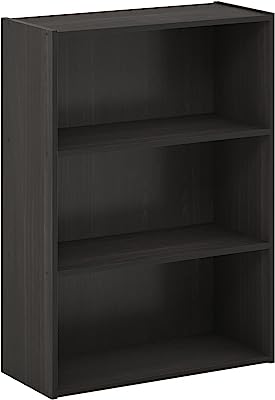 Furinno PASIR Book Shelf, 3-Tier Bookshelf, Storage Shelves Bookcase, 9.7 x 23.7 x 31.5, for Living Room, Bedroom, Home Office, Espresso