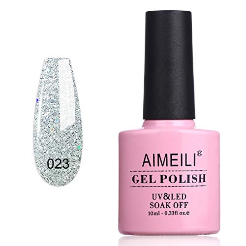 AIMEILI Soak Off UV LED Gel Nail Polish - Silver Glitter Explosion (023) 10ml
