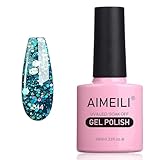 AIMEILI Soak Off U V LED Gel Nail Polish, Hema Free, Cruelty Free, Vegan Nail Art - Diamond Glitter Teal Blue Green (044) 10ml