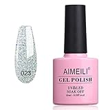 AIMEILI Soak Off U V LED Glitter Gel Nail Polish - Silver Glitter Explosion (023) 10ml