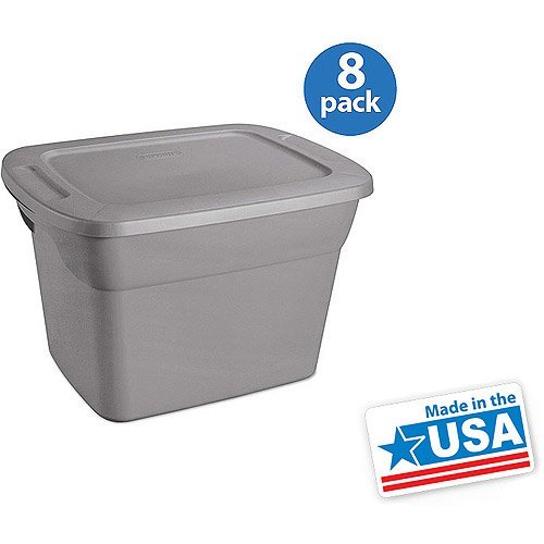 Sterilite 18 Gal Tote Box, Steel 8 pcs