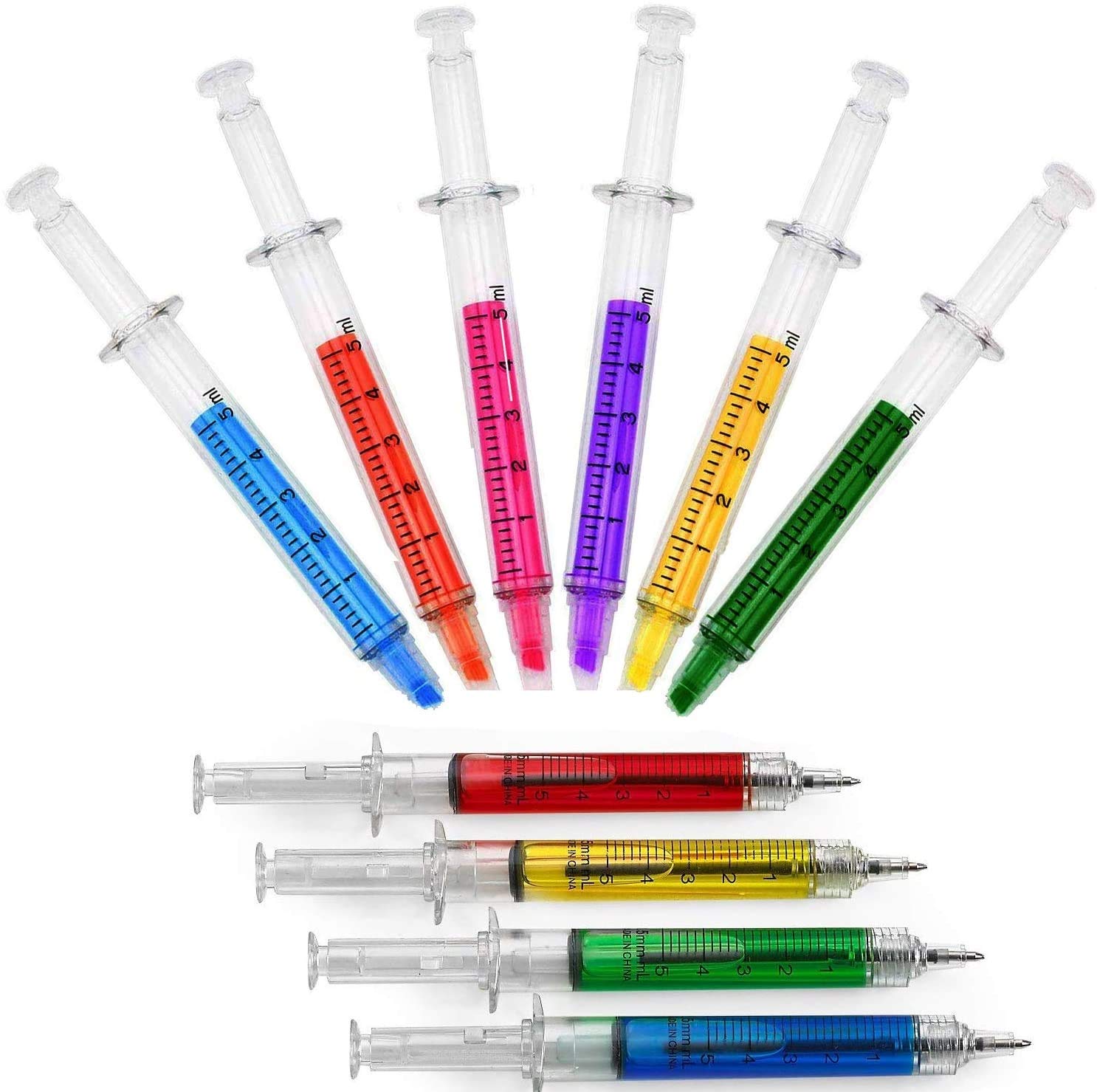 BestGrew® 4 Syringe Pens + 6 Syringe Highlighters Fluorescent Needle Watercolor Pen