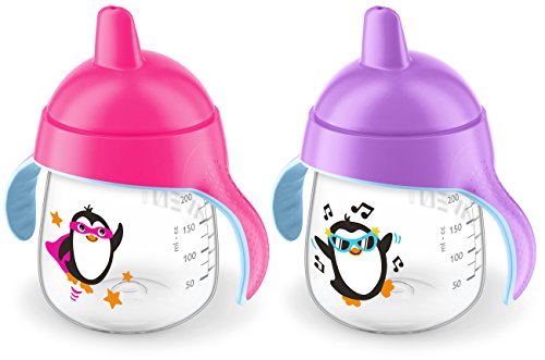 Book Cover Philips Avent My Penguin Sippy Cup 9oz, Pink and Purple, 2pk, SCF753/27