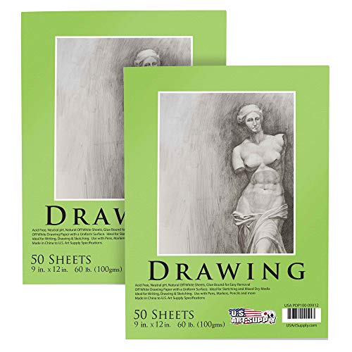 Book Cover 9 in. x 12 in. Premium Drawing Paper Pad, 60 Pound (100gsm), 50 Sheets