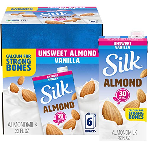 Book Cover Silk Shelf-Stable Almond Milk, Unsweetened Vanilla, Dairy-Free, Vegan, Non-GMO Project Verified, 1 Quart (Pack of 6)