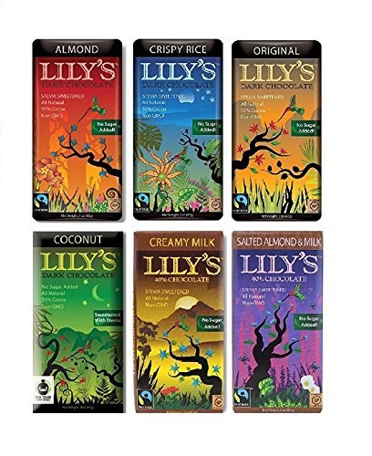 Book Cover Lily's Chocolate Variety 6 Pack | Stevia Sweetened, No Added Sugar, Low- Carb, Keto Friendly | 6 Flavors, 1 Bar each | Sampler, Gift Set