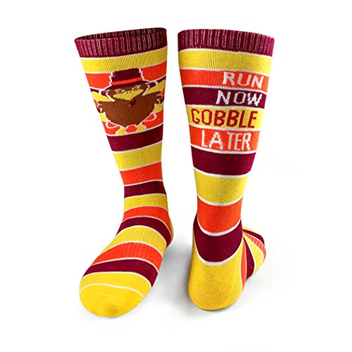 Gone For a Run Run Now Gobble Later (Yellow/Orange/Brown) Printed Mid Calf Socks | Running Socks Multiple Sizes