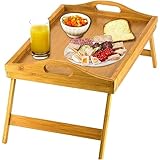 Home-It Bed Table Tray with Folding Legs - Bamboo Breakfast Tray with Handles for Bed, Sofa, Eating and Laptops, Snacking and Working