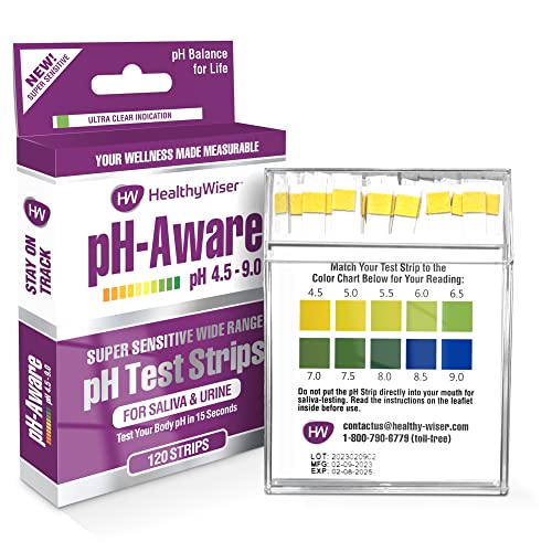 pH Test Strips 120ct - Tests Body pH Levels for Alkaline & Acid Levels Using Saliva and Urine. Track and Monitor Your pH Balance & A Healthy Diet, Get Accurate Results in Seconds. pH Scale 4.5-9