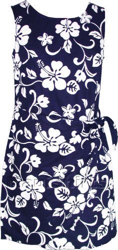 RJC Women's Classic Hibiscus Hawaiian Mock Wrap Sarong Dress