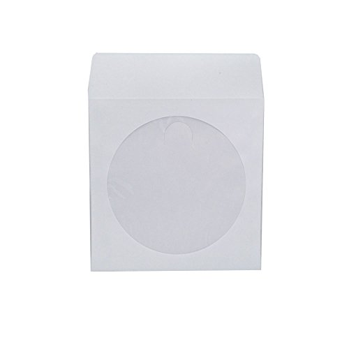 Book Cover Maxtek 1,000 Pieces White Paper CD DVD Sleeves Envelope Holder with Clear Window and Flap, 80g Economy Weight.