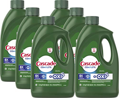 Cascade Complete Gel + Oxi, Dishwasher Detergent, 75 fl oz (Pack of 6) (Packaging May Vary)