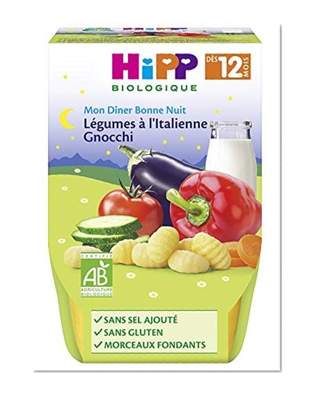 Hipp Biologique Mon Dîner Bonne Nuit Légumes à l'Italienne Gnocchi dès 12 mois - 8 bols de 220 g