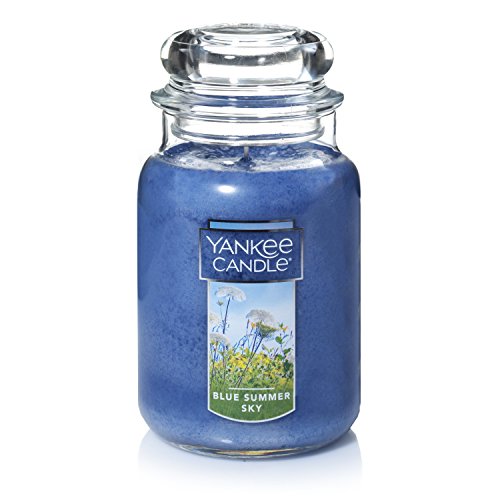 Yankee Candle Blue Summer Sky Scented, Classic 22oz Large Jar Single Wick Candle, Over 110 Hours of Burn Time