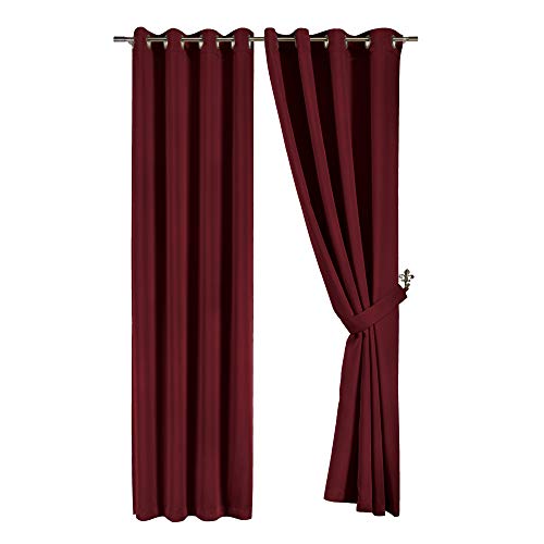 Book Cover Chezmoi Collection Solid Grommet Top Thermal Insulated Blackout Window Curtain -Burgundy - 52