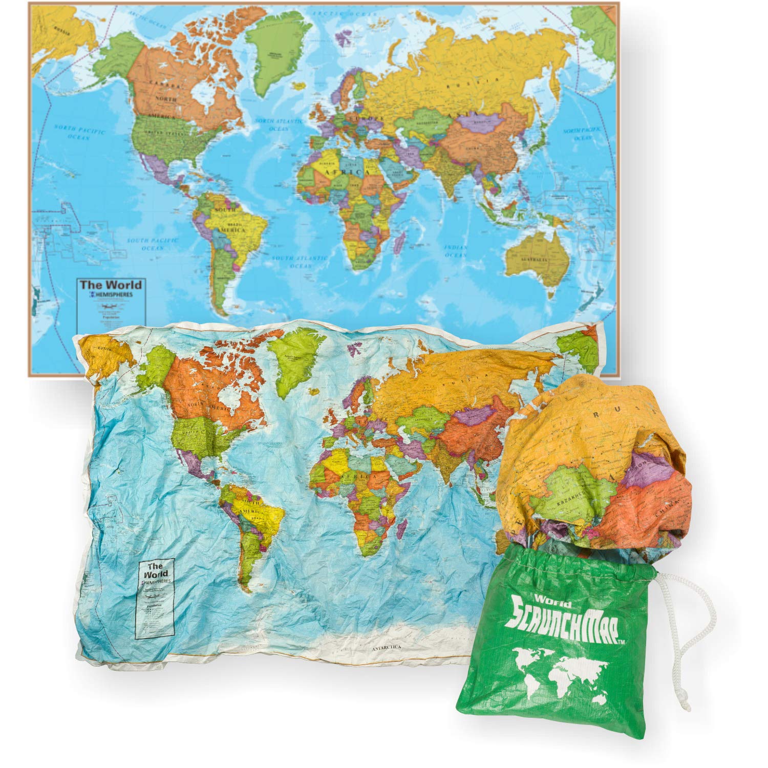 Book Cover Waypoint Geographic World ScrunchMap - Up-to-Date & Easy to Store Scrunch Design with Storage Bag (24