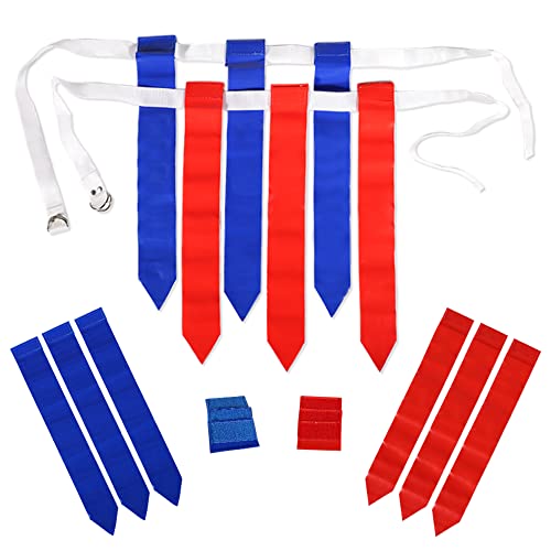 WYZworks 12 Player Adjustable Flag Football Set, 3 Flags per Belt, Hook and Loop Fastener, Nylon Belt w/Double D-Ring Closure, 18 Red and 18 Blue Flags for Adults and Youth, 36 Flags total