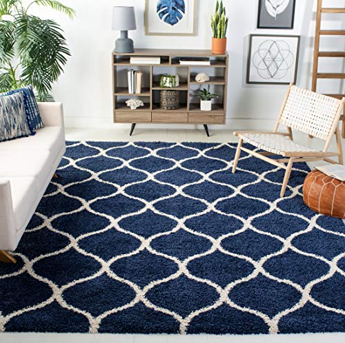Book Cover SAFAVIEH Hudson Shag Collection SGH280C Moroccan Ogee Trellis Non-Shedding Living Room Bedroom Dining Room Entryway Plush 2-inch Thick Area Rug, 6' x 9', Navy / Ivory