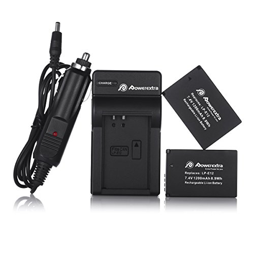 Powerextra 2 Pack Replacment Compatible with LP-E12 Battery and Charger for SX70 HS Rebel SL1 M M2 M10 M50 M100 Mirrorless Digital Cameras