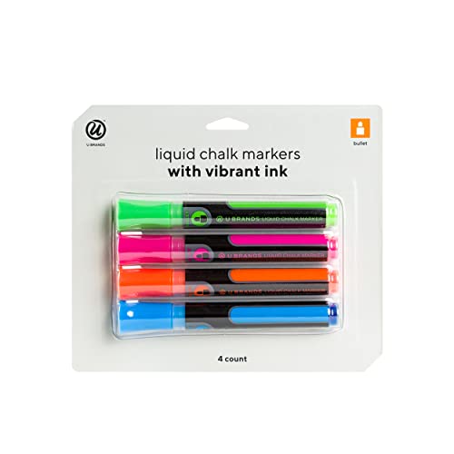 U Brands Liquid Chalk Dry Erase Markers, Bullet Tip, Assorted Colors, 4-Count
