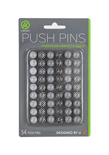 Book Cover U Brands Fashion Steel Push Pins, Black White & Gray Fashionable Assorted Colors, 54 Count - 575U06-24