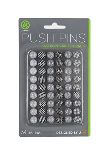 U Brands Fashion Steel Push Pins, Black White & Gray Fashionable Assorted Colors, 54 Count - 575U06-24