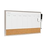 U Brands Magnetic Dry Erase Weekly Calendar Board with Cork Strip, 18"x7.5", Silver Aluminum Frame, Includes Magnet, Marker