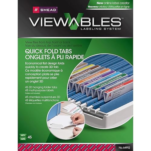 Smead Viewables Quick-Fold Hanging Folder Tabs and Labels for Inkjet and Laser Printers, Pack of 45 (64912)