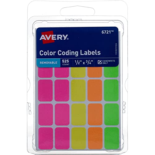Avery Colored Labels, 525 per Pack, Rectangular, Assorted Colors, 6 Pack = Total 3150 Labels