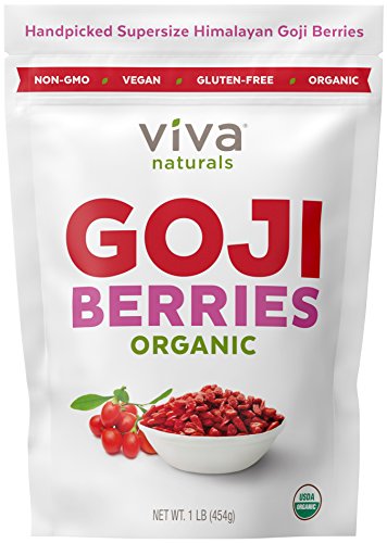 Book Cover Viva Naturals Organic Dried Goji Berries, 1lb - Premium Himalayan Berries Perfect for Baking, Teas, Trail Mixes and More