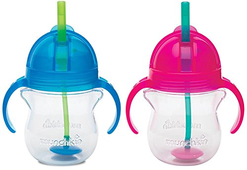 Book Cover Munchkin Click Lock 7 Ounce Weighted Flexi-Straw Cup, 2 Pack, Blue/Pink