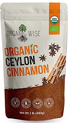 Book Cover Organic Wise Ceylon Cinnamon Powder Organic, Pure Ceylon Cinnamon Spice, USDA Certified Organic, Ground Powder, 1 lb Bulk Bag, Packed In USA