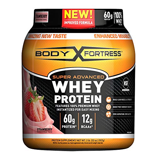Body Fortress Super Advanced Whey Protein Powder, Gluten Free, Strawberry, 2 lbs (Packaging May Vary)