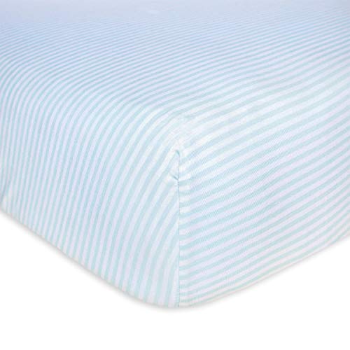 Book Cover Burt's Bees Baby - Fitted Crib Sheet, Boys & Unisex 100% Organic Cotton Crib Sheet For Standard Crib and Toddler Mattresses (Sky Blue Thin Stripes)
