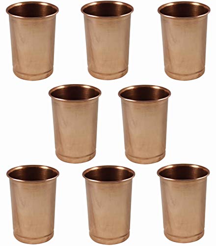 SKAVIJ Pure Copper Water Tumblers Handmade Plain Drinking Cups (Pack of 8, 0.32 Litre)