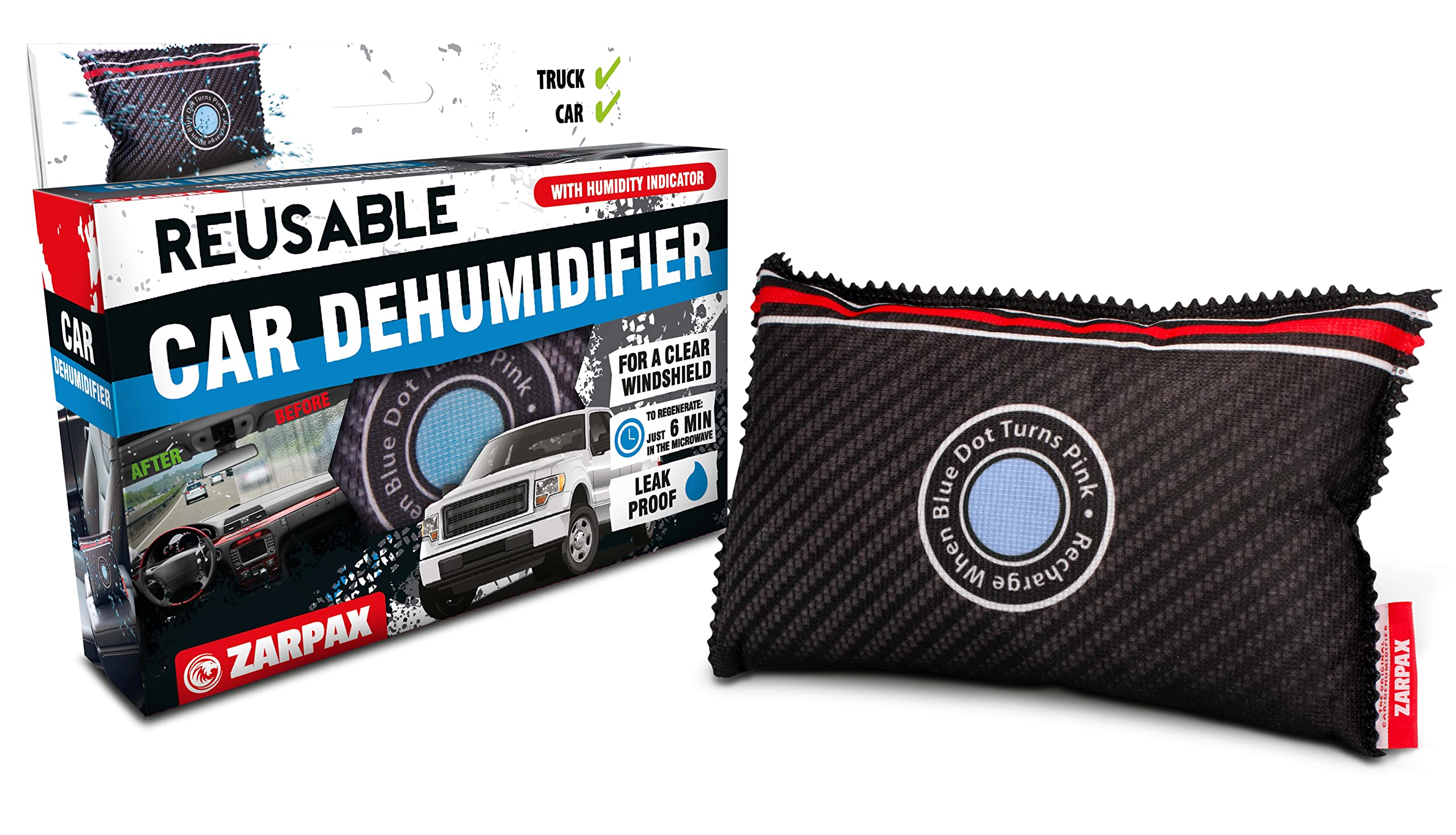 Zarpax Car Dehumidifier - Rechargeable Dehumidifier for Car, Auto, Truck, Van, SUV and RV/Motorhome - Moisture absorber for Car, Dark Grey, Pack of 1 One Pack