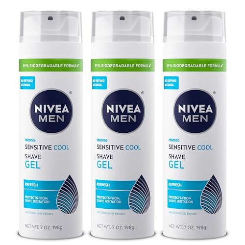 NIVEA MEN Sensitive Cooling Shave Gel with Chamomile and Seaweed Extracts, 3 Pack of 7 Oz Cans