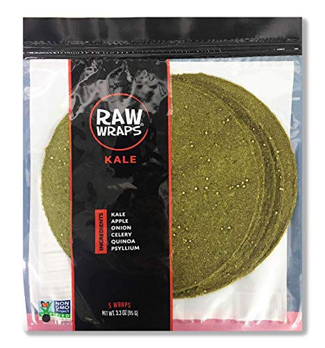 Raw Wraps, Gluten Free, Paleo, and Keto Friendly, Vegan, Non-GMO, Whole Food, Low Carb Tortilla Wraps, 5 Wraps per Bag, Kale Flavor