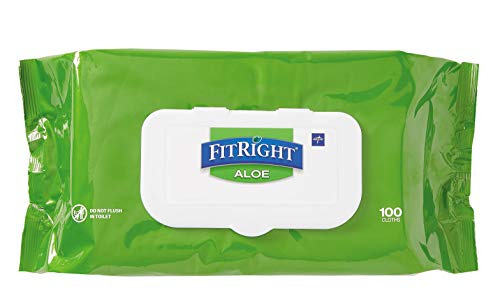 Book Cover Medline-MSC263954 FitRight Aloe Personal Cleansing Cloth Wipes, Unscented, 8 x 12 inch Adult Large Incontinence Wipes, 100 count, pack of 6 - White