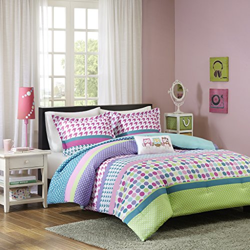 Mi Zone Comforter Set Fun Bedroom Décor - Modern All Season Polka Dot Print, Vibrant Color Cozy Bedding Layer, Matching Sham, Decorative Pillow, Twin/Twin XL, Houndtooth Aqua 3 Piece
