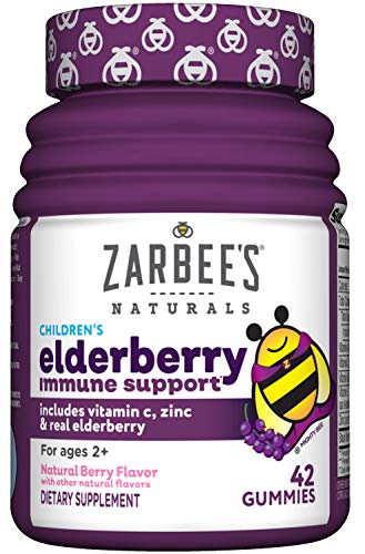 Book Cover Zarbee's Naturals Children's Elderberry Immune Support* with Vitamin C & Zinc, Natural Berry Flavor, 42 Gummies
