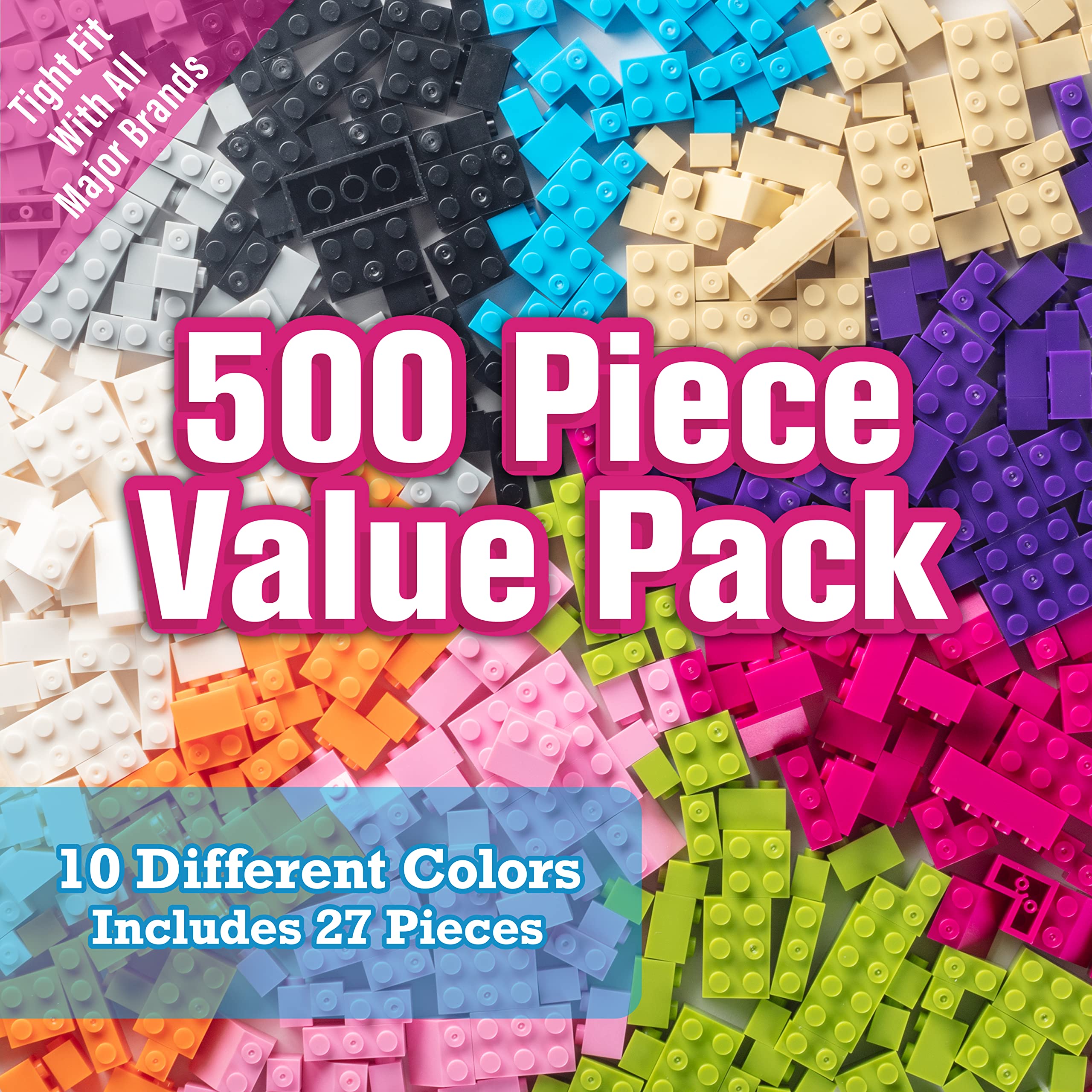 Book Cover SCS Direct Building Block Friends Pastel Bricks- 500 Pcs Bulk Set-10 Colors with 27 Roof Pieces - Compatible & Tight Fit with All Major Brands- Great for Activity Tables, Creativity & School Projects