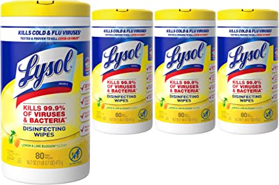 Book Cover Lysol Disinfectant Wipes, Multi-Surface Antibacterial Cleaning Wipes, For Disinfecting and Cleaning, Lemon and Lime Blossom, 320 Count (Pack of 4)â€‹