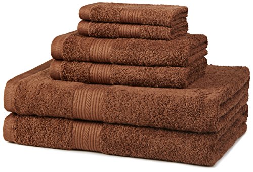 Book Cover Amazon Basics 6-Piece Fade Resistant Bath, Hand and Washcloth Towel Set - Acorn