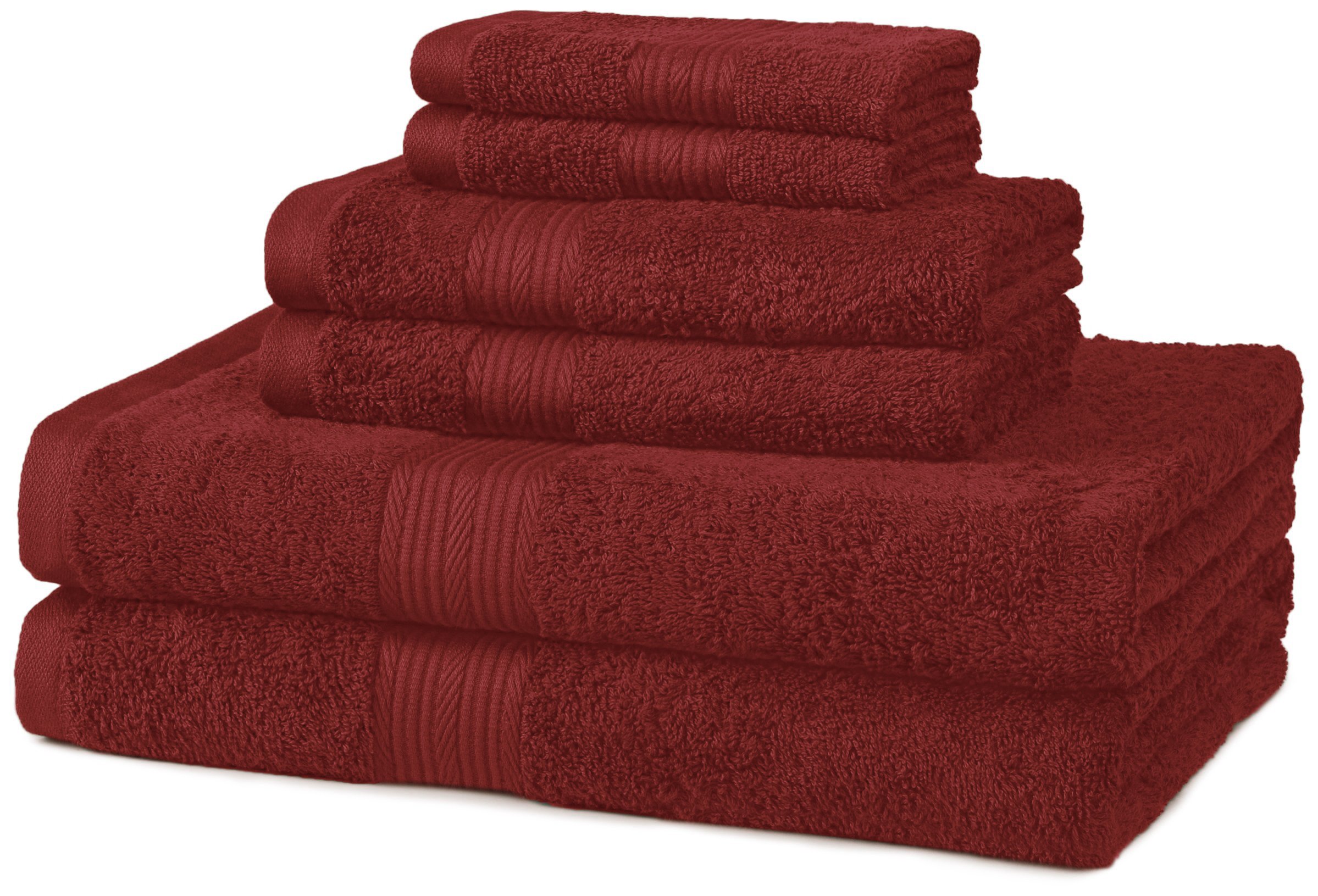 Book Cover Amazon Basics 6-Piece Fade Resistant Bath, Hand and Washcloth Towel Set - Crimson, 14.25