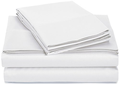 Book Cover Amazon Basics 400 Thread Count Sheet Set, Queen, White