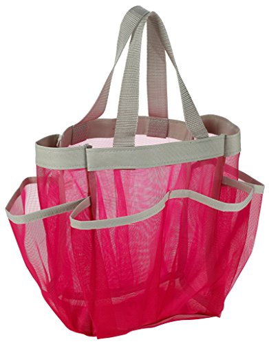 Book Cover 7 Pocket Shower Caddy Tote, Pink - Keep your shower essentials within easy reach. Shower caddies are perfect for college dorms, gym, shower, swimming and travel. Mesh allows water to drain easily.