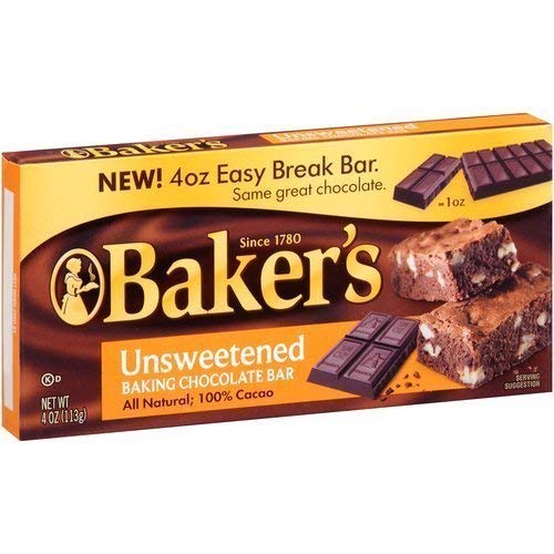 Book Cover Baker's Unsweetened Baking Chocolate Bar, 4 Oz (Pack of 2) KOSHER OKd