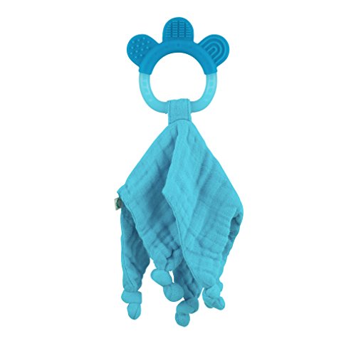 green sprouts Muslin Blankie Teether made from Organic Cotton | Soothes gums & promotes healthy oral development | Multiple textures massage gums, wet knots for extra relief, Easy to hold & chew, Aqua
